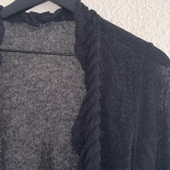 Eileen Fisher Black Ruffle Open Front Cardigan Top Rayon Linen Size Small - Picture 4 of 7